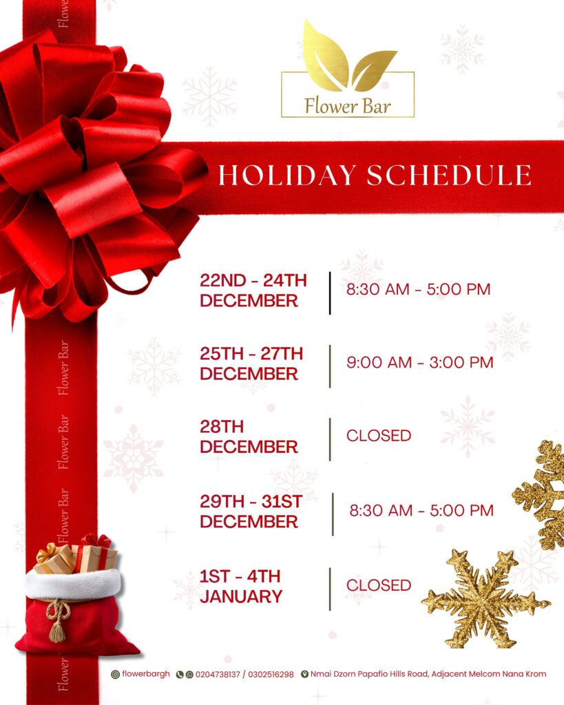Flower Bar - Holiday Schedule